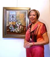 Frente al cuadro presentado en el Casino de La Coruña "Loando a Picasso"